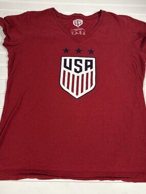 UTS Team USA Graphic Print V Neck Red T Shirt 100% Cotton Women's Sz L